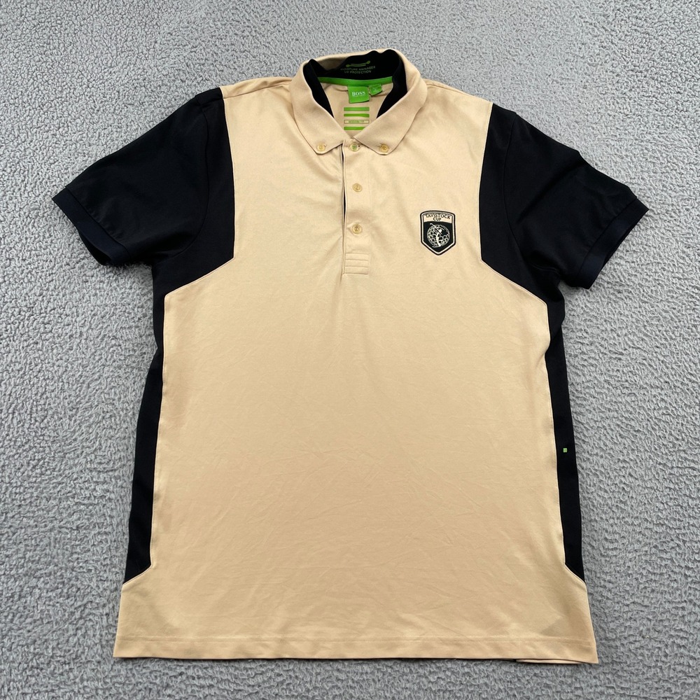 BOSS Polo Shirt Mens L Beige Tavistock Cup Primland Modern Fit Golf Colorblock